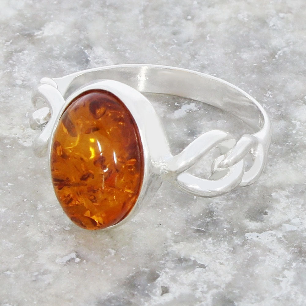 Amber Sterling Silver Ladies Ring