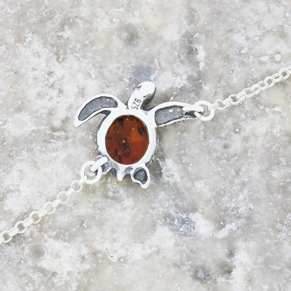 Amber Sterling Silver Ladies Turtle Bracelet