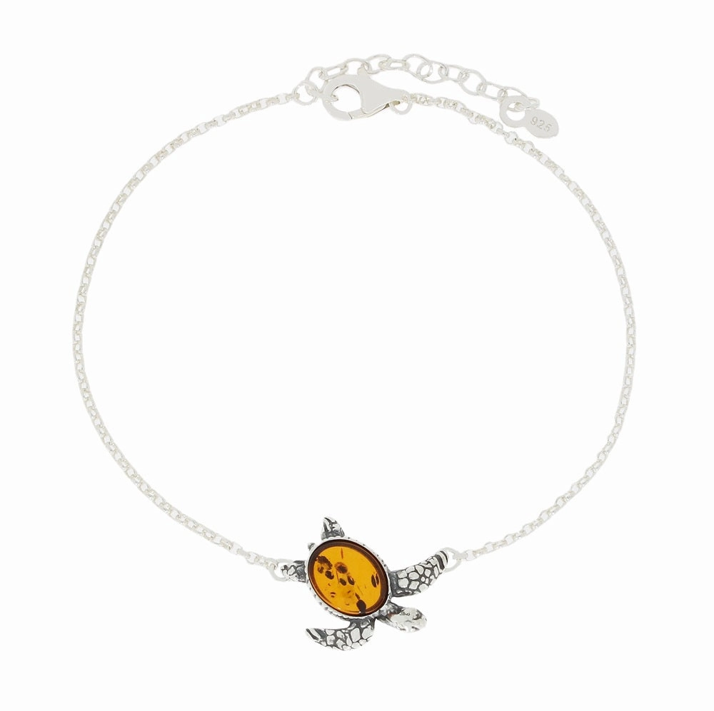 Amber Sterling Silver Ladies Turtle Bracelet
