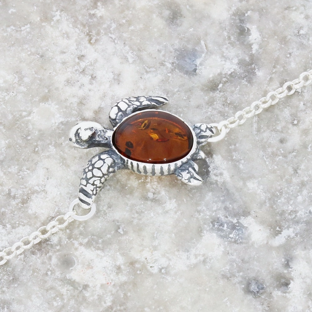 Amber Sterling Silver Ladies Turtle Bracelet