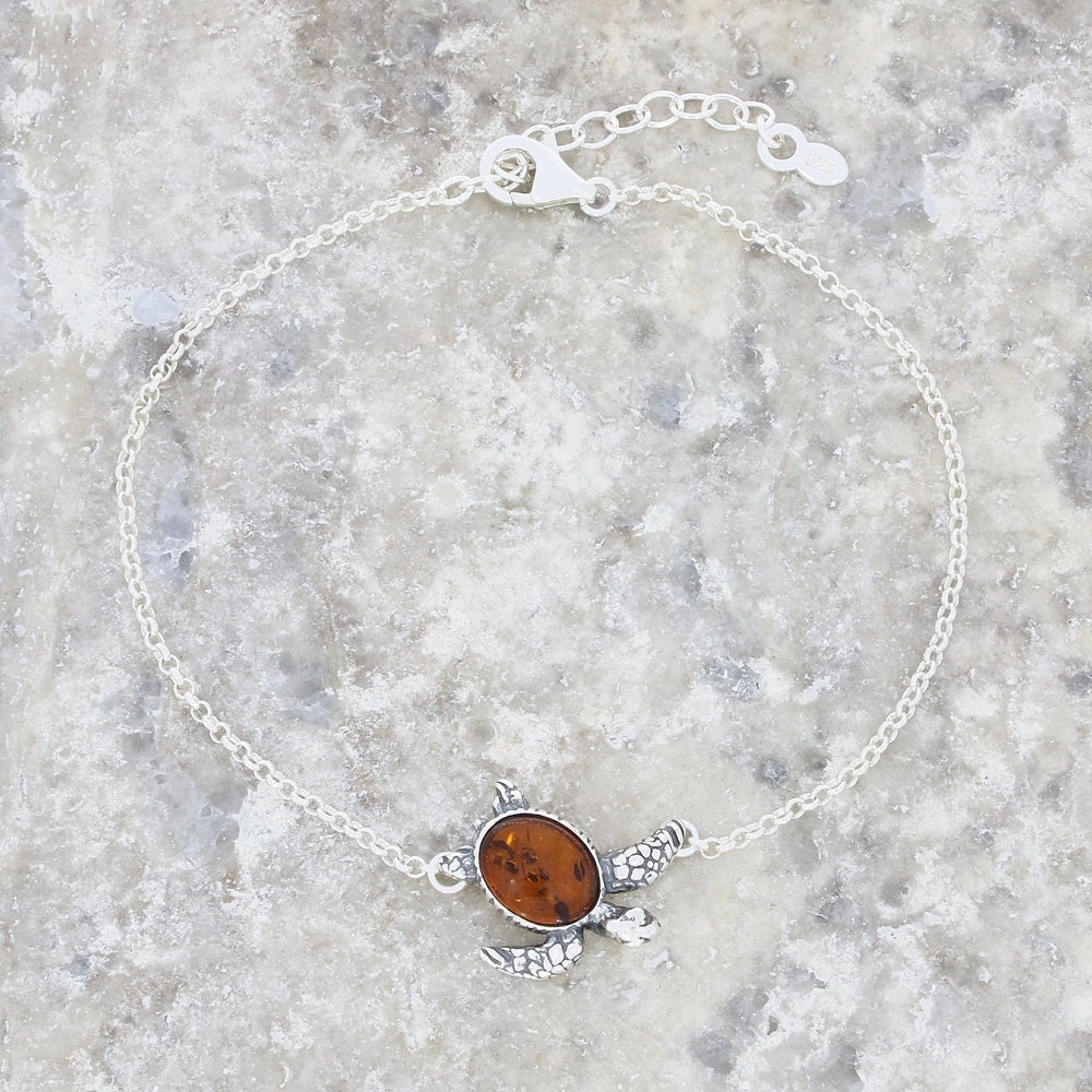 Amber Sterling Silver Ladies Turtle Bracelet