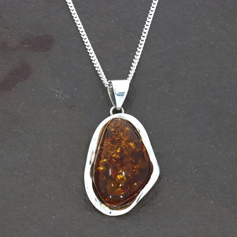 Amber Sterling Silver Large Pendant & Chain