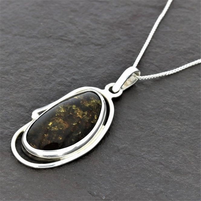 Amber Sterling Silver Large Pendant And Chain