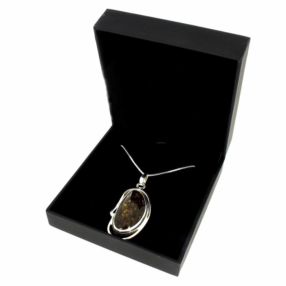 Amber Sterling Silver Large Pendant And Chain