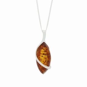 Amber Sterling Silver Marquise Pendant & Chain