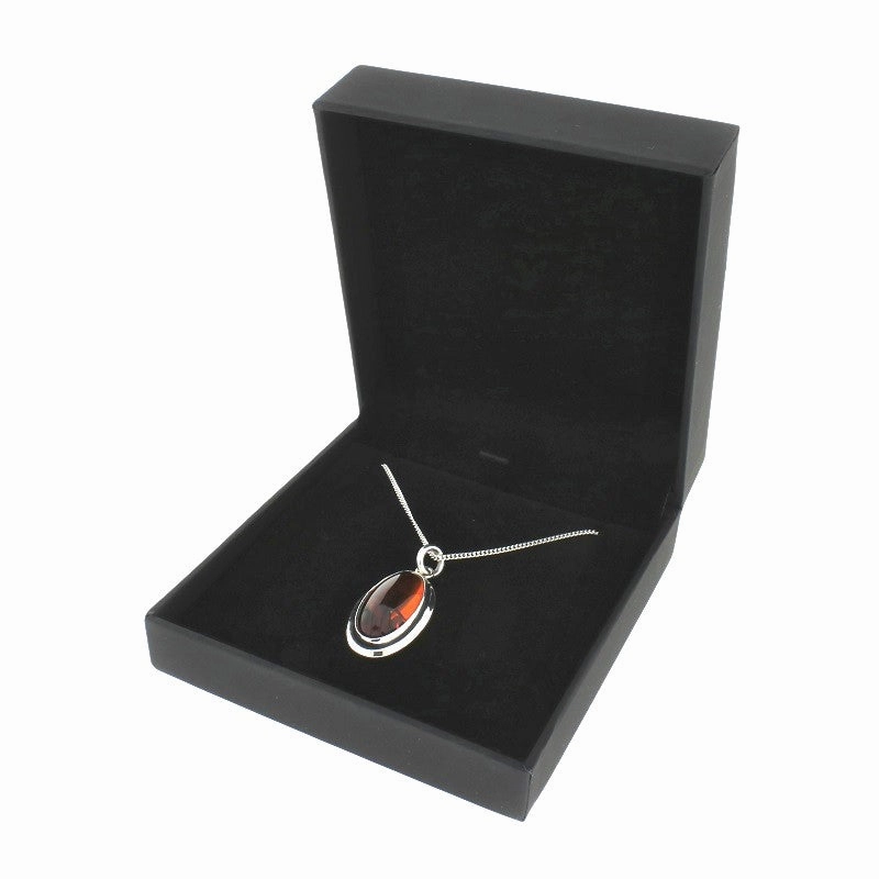Amber Sterling Silver Oval Pendant & Chain