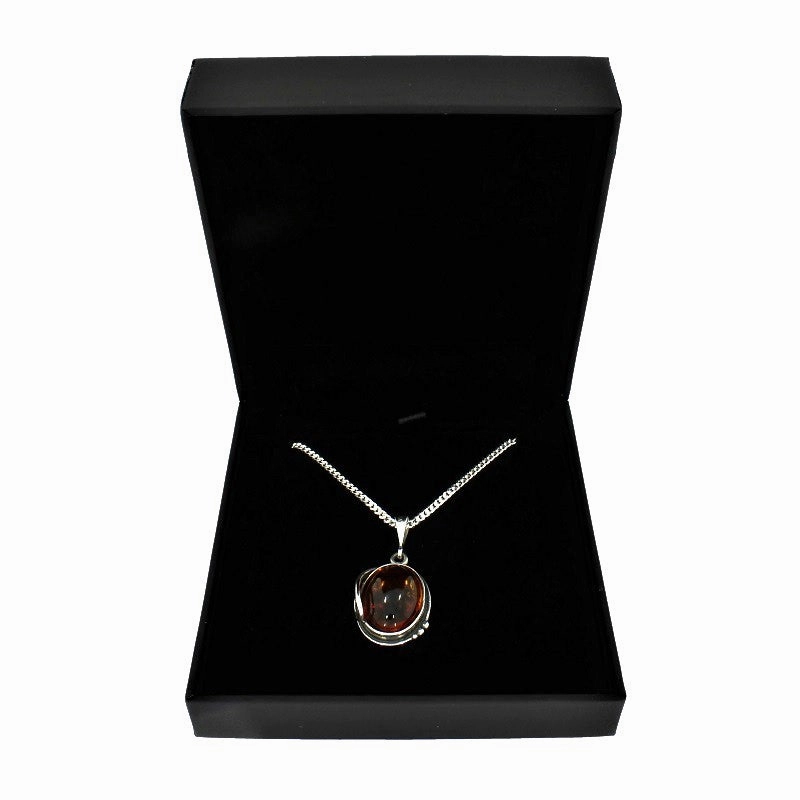 Amber Sterling Silver Oval Pendant and Chain