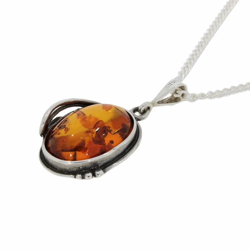 Amber Sterling Silver Oval Pendant and Chain