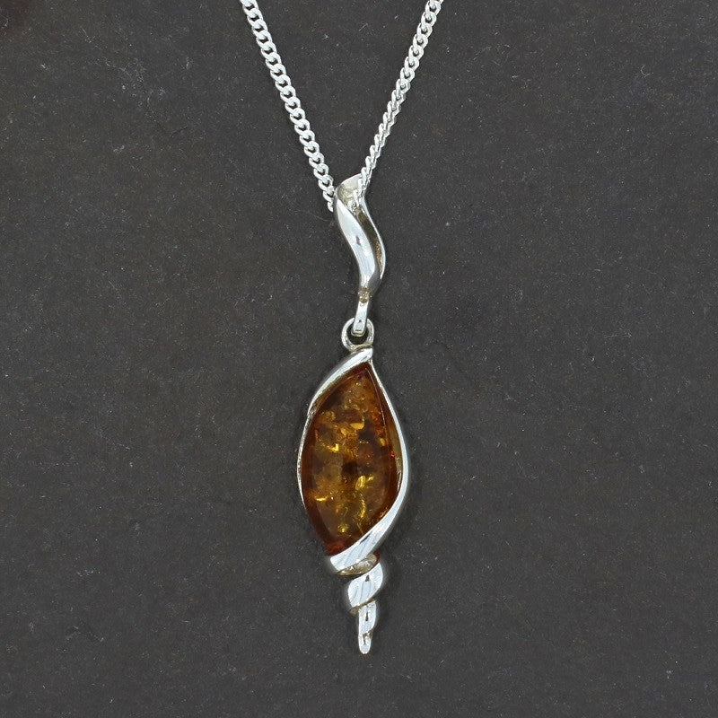 Amber Sterling Silver Pendant & Chain