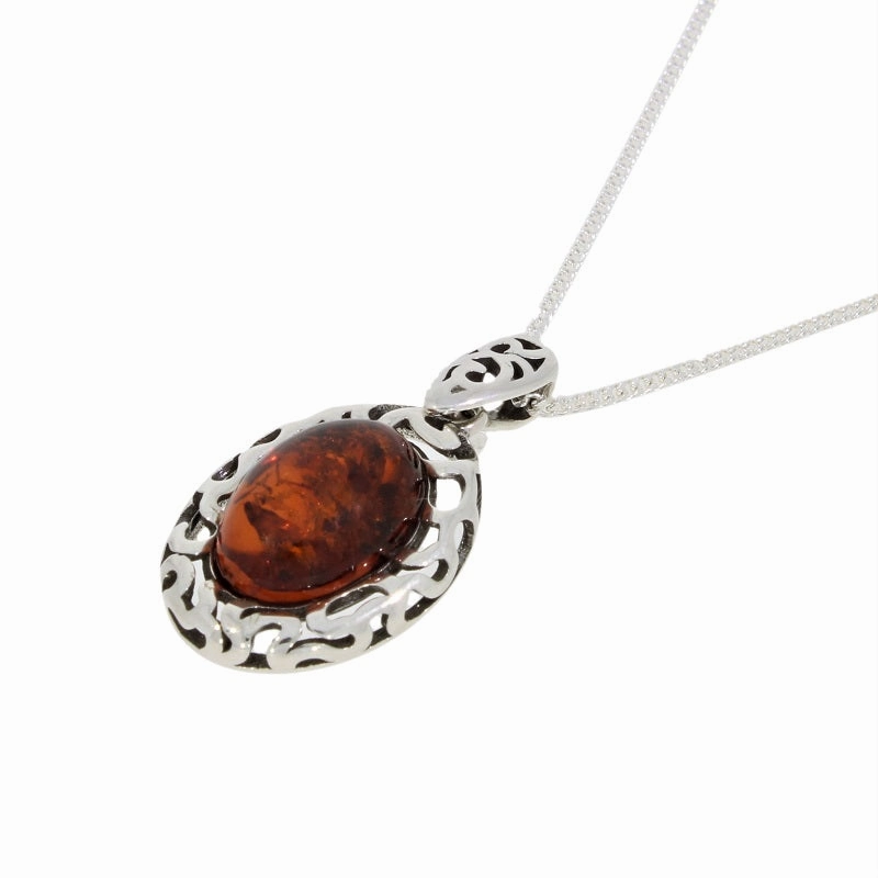 Amber Sterling Silver Pendant & Chain