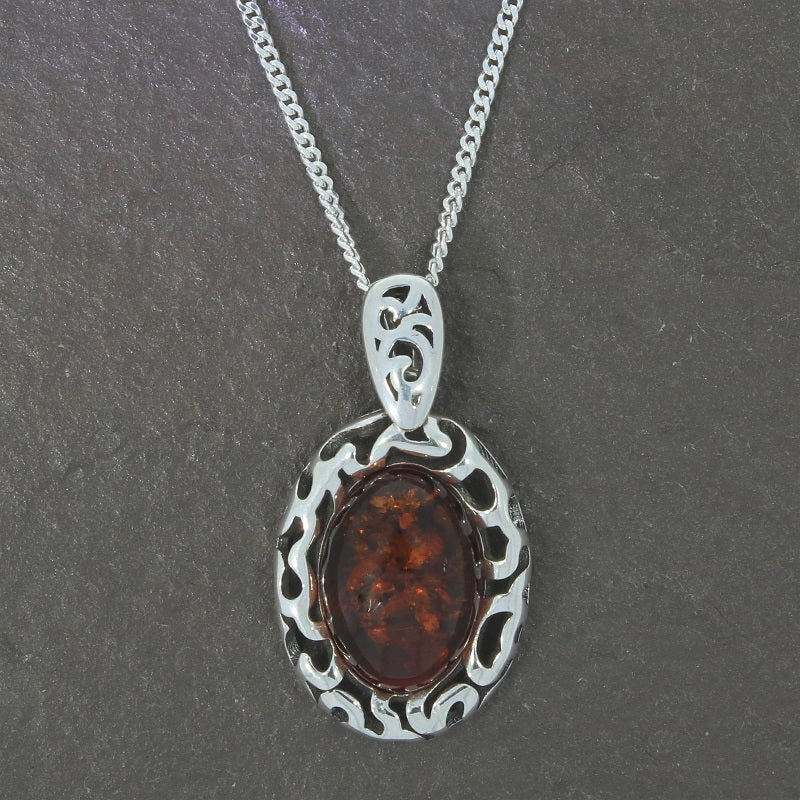 Amber Sterling Silver Pendant & Chain