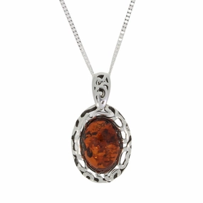 Amber Sterling Silver Pendant & Chain