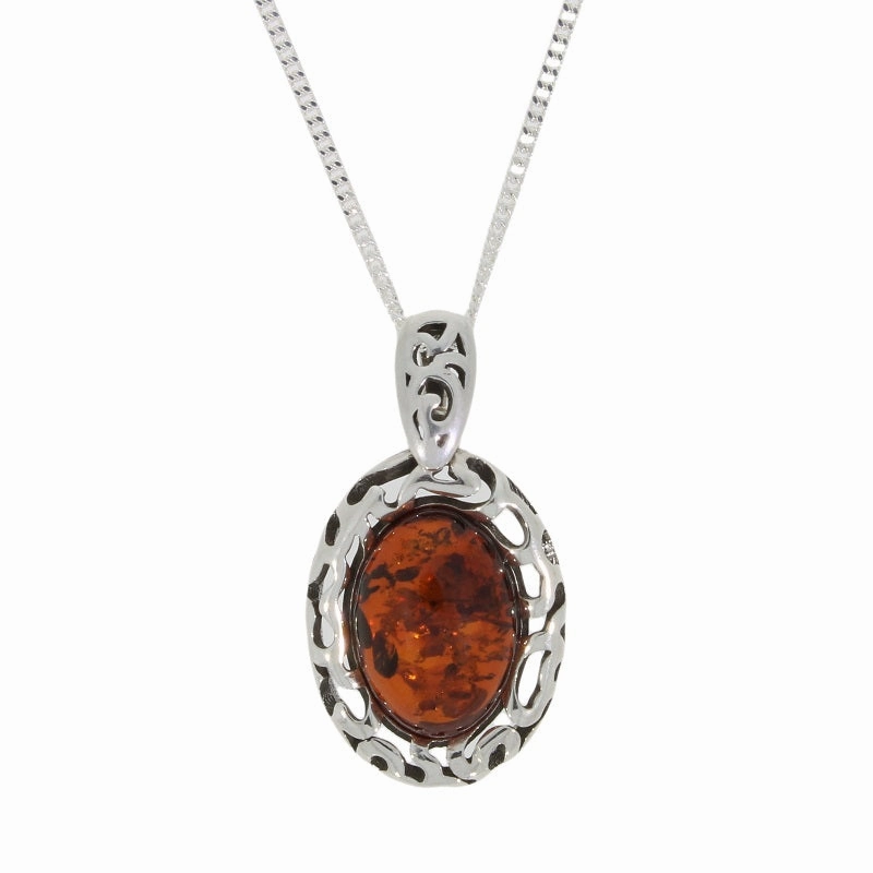 Amber Sterling Silver Pendant & Chain