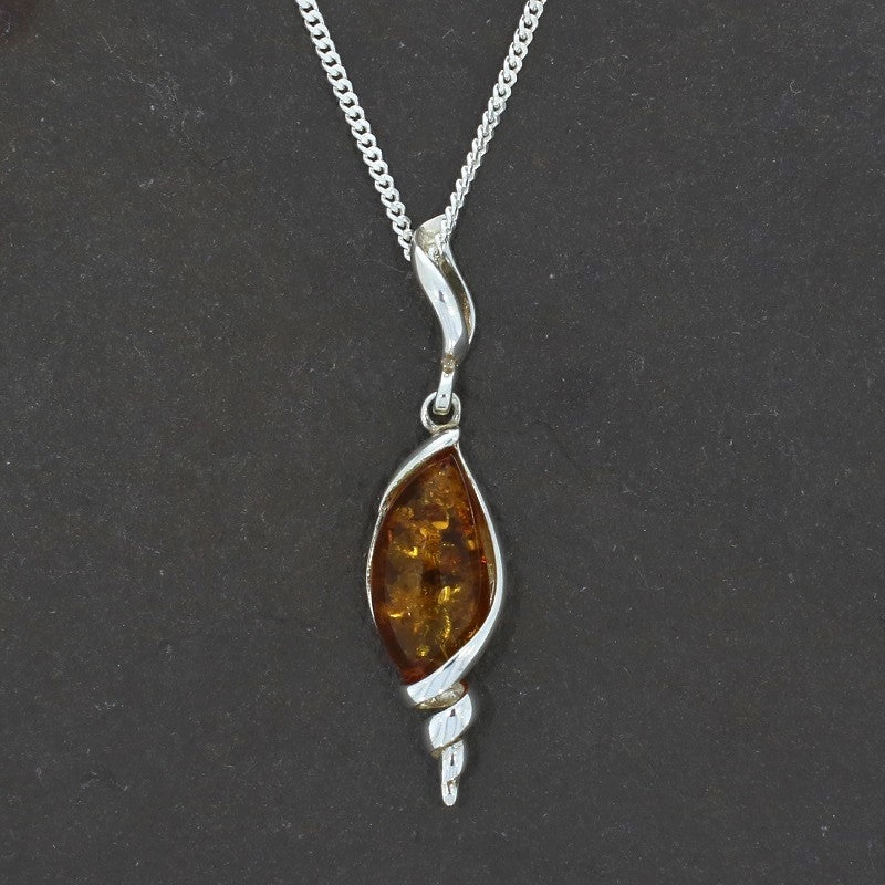 Amber Sterling Silver Pendant and Chain