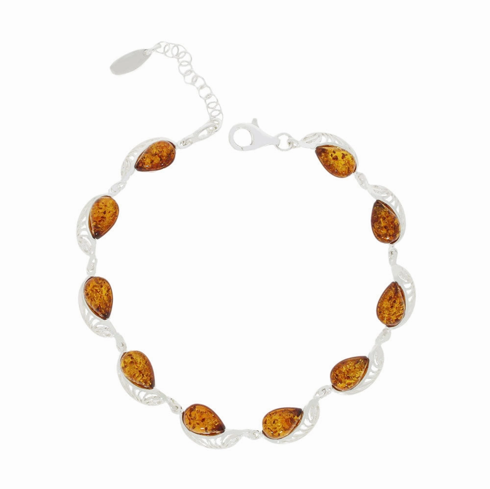 Amber Teardrop Sterling Silver Ladies Bracelet