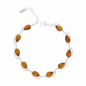 Amber Teardrop Sterling Silver Ladies Bracelet