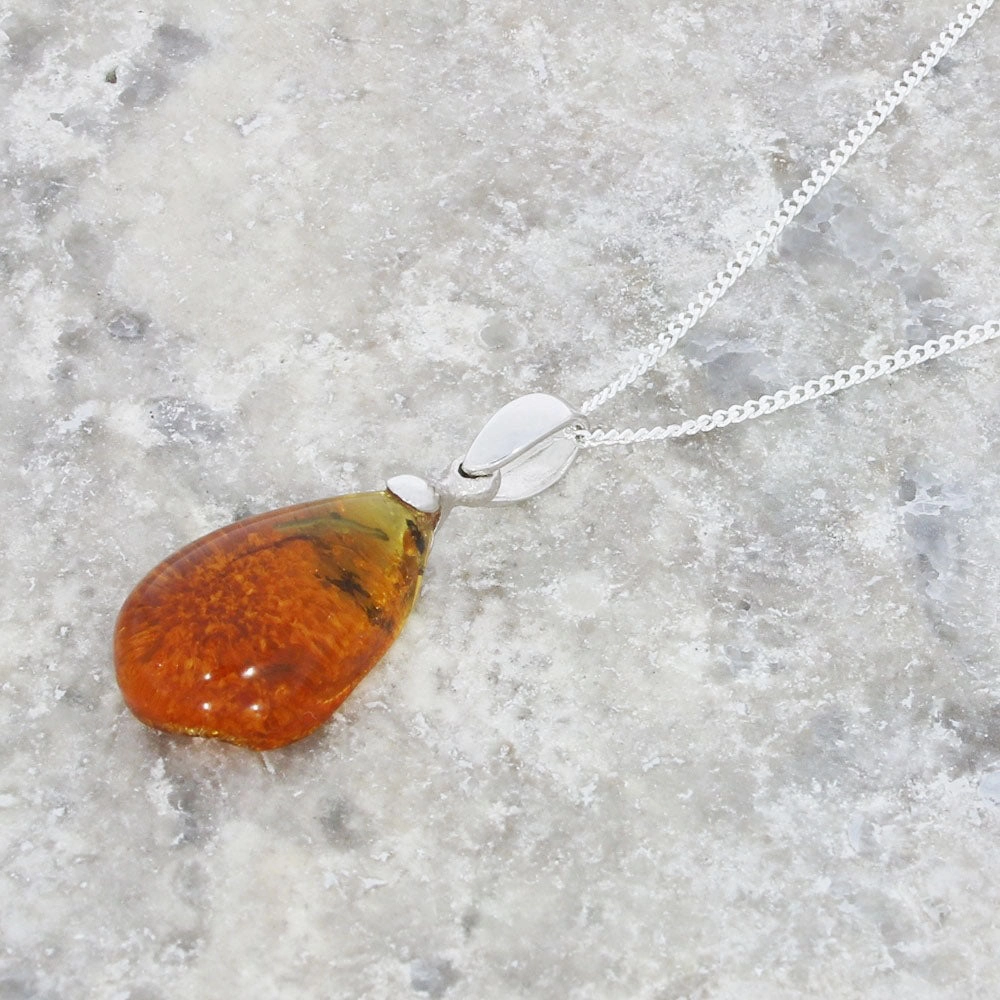 Amber With Insect Sterling Silver Pendant and Chain