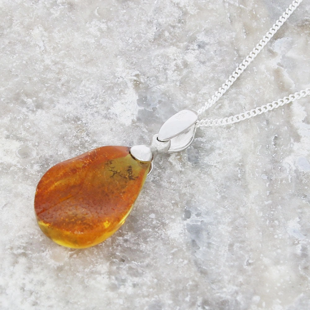 Amber With Insect Sterling Silver Pendant and Chain