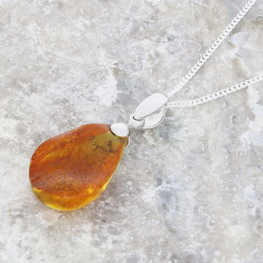 Amber With Insect Sterling Silver Pendant and Chain