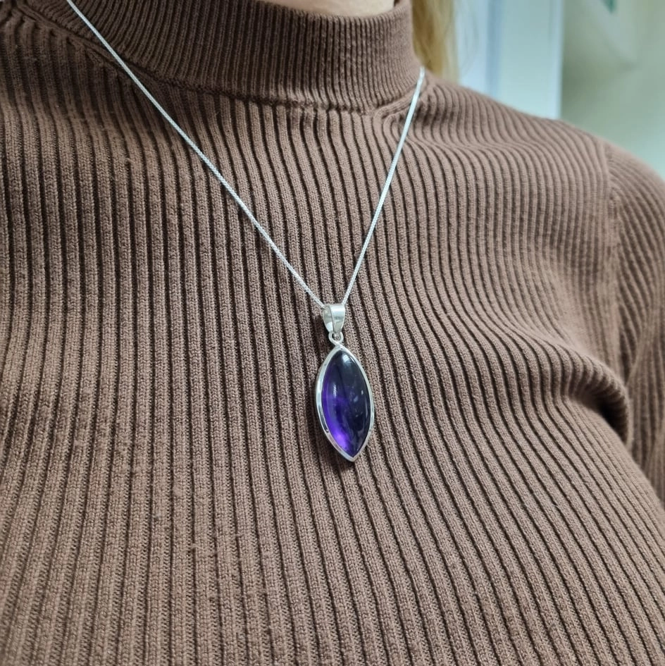 Amethyst Sterling Silver Marquise Pendant & Chain