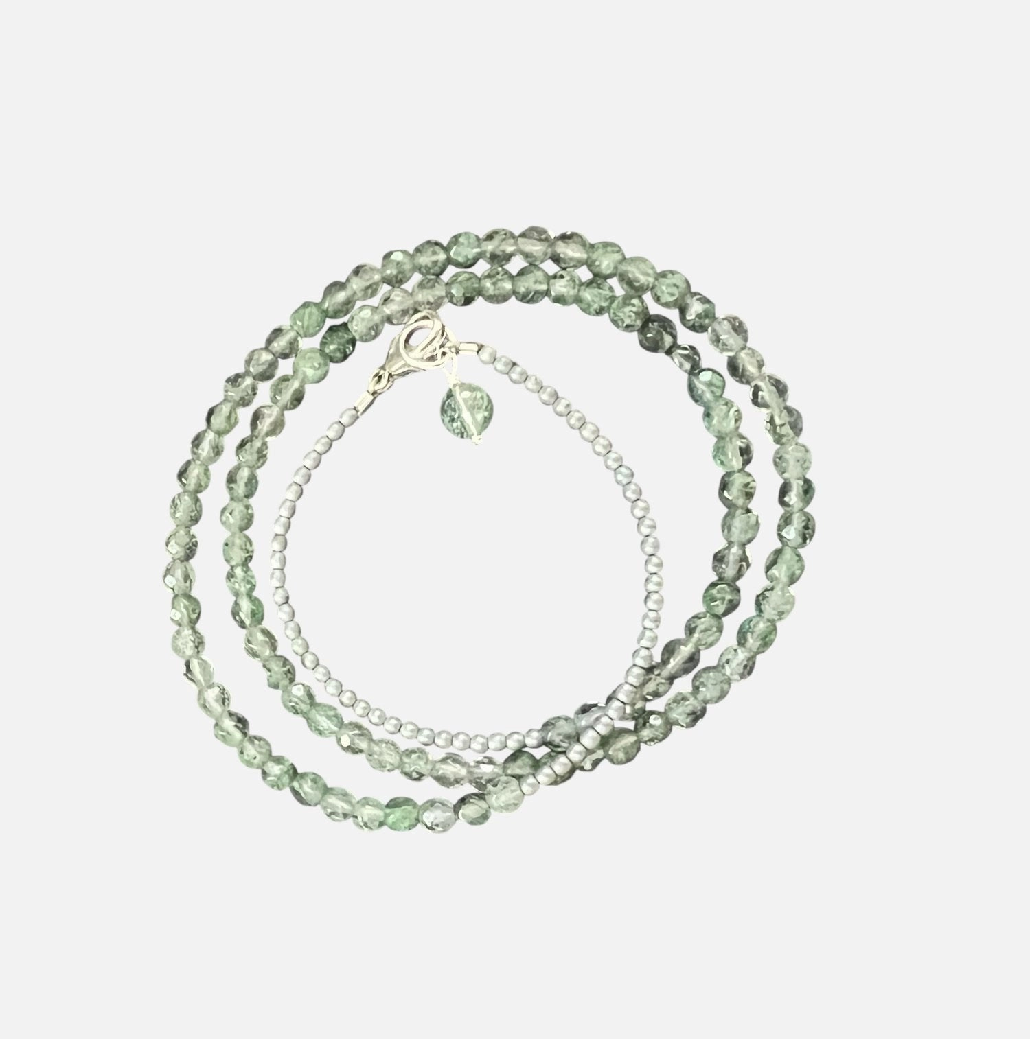 ANN LIGHTFOOT - FACETED GREEN QUARTZ AND HEMATITE TRIPLE WRAP BRACELET