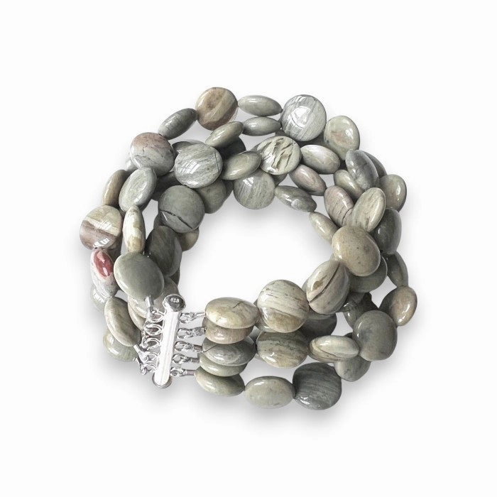 ANN LIGHTFOOT - SILVER LACE AGATE DISC CUFF