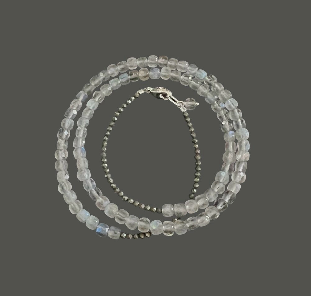 ANN LIGHTFOOT - TRIPLE WRAP SWUARE CUT LABRADORITE AND PYRITE BRACELET