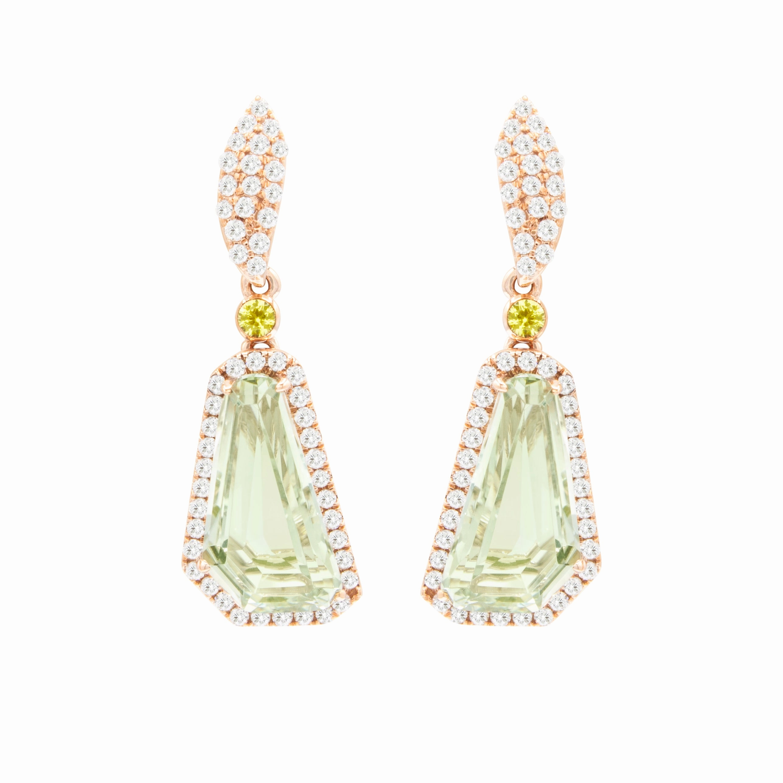 Bellari 14k Rose Gold Diamond and Prasiolite Drop Earrings