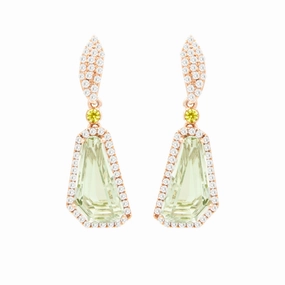Bellari 14k Rose Gold Diamond and Prasiolite Drop Earrings