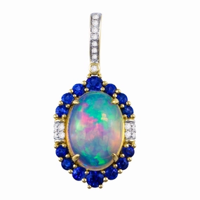 Bellarri 14k Gold Opal Pendant with Blue Sapphire and Diamonds (Chain Sold Separately)