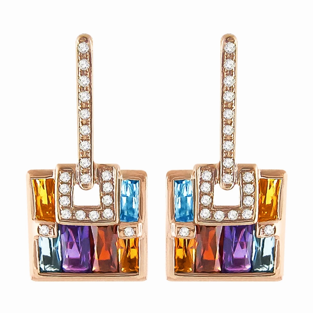 Bellarri Boulevard 14k Multi Color Gemstone Earrings in Rose Gold