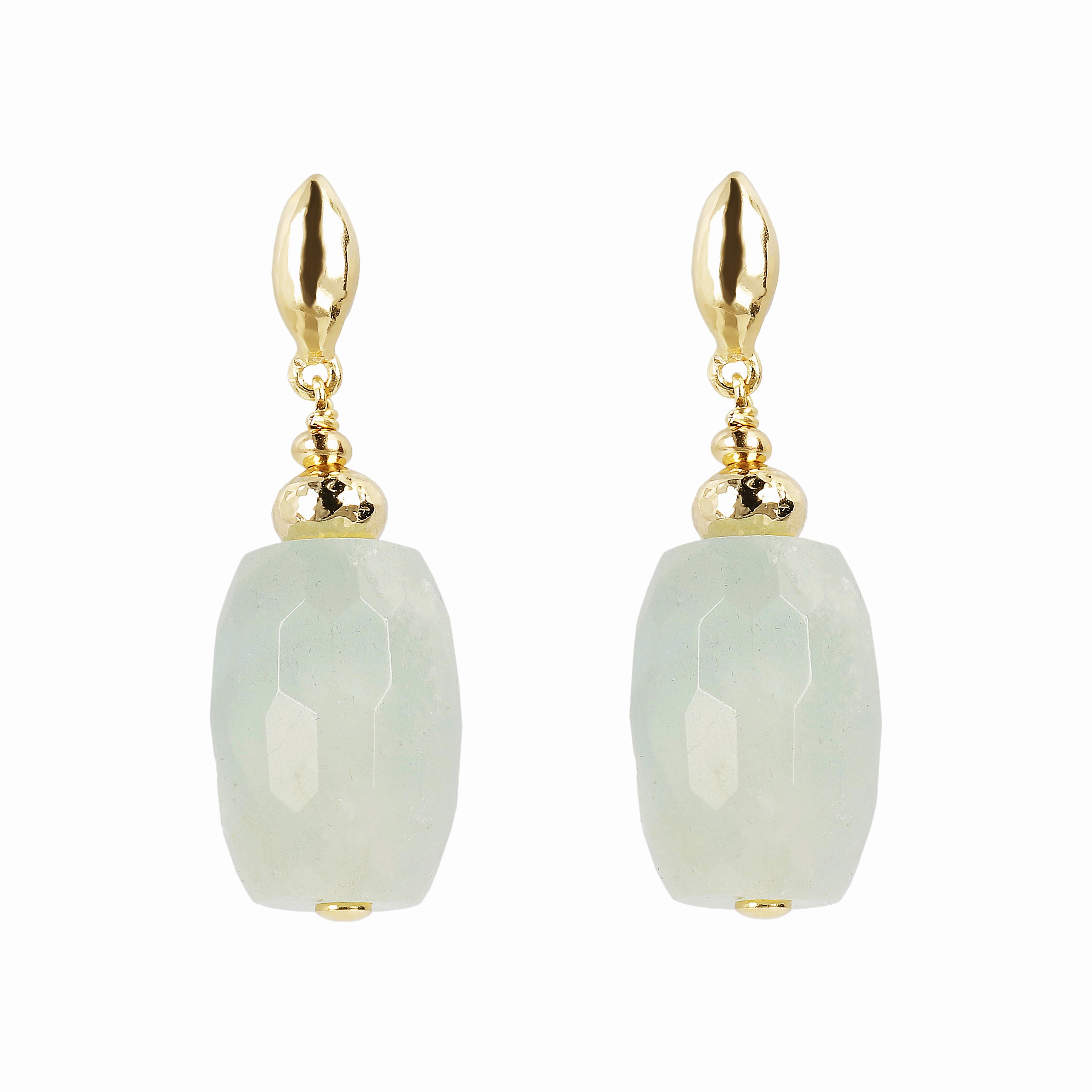 Bellissimo Bronzo Italian Aquamarine Hammered Barrel Earrings
