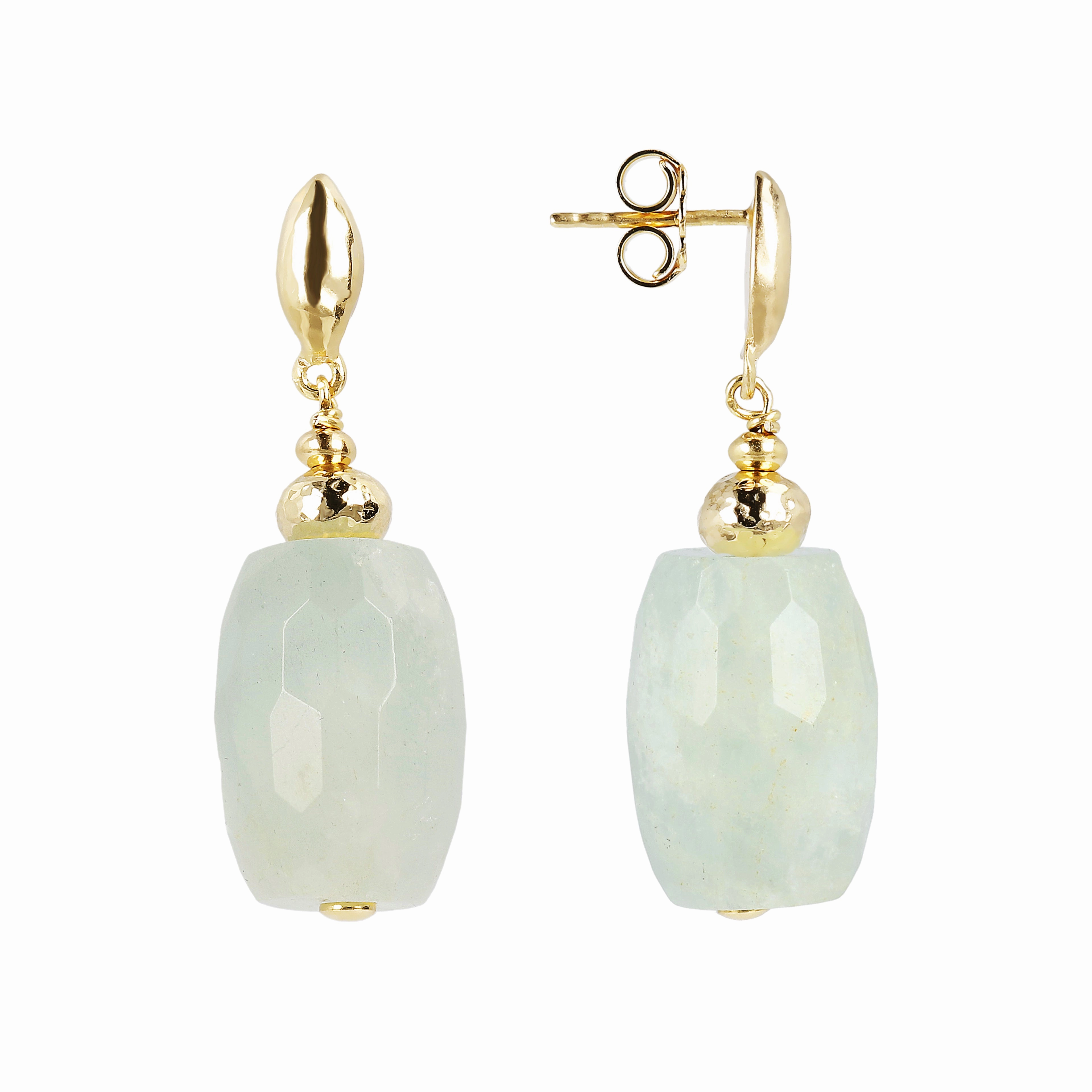 Bellissimo Bronzo Italian Aquamarine Hammered Barrel Earrings