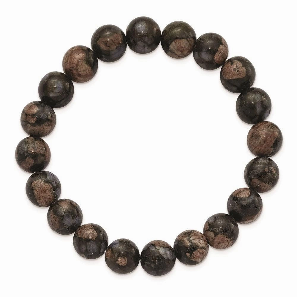 Black and Brown Agate Beaded Stretch Bracelet