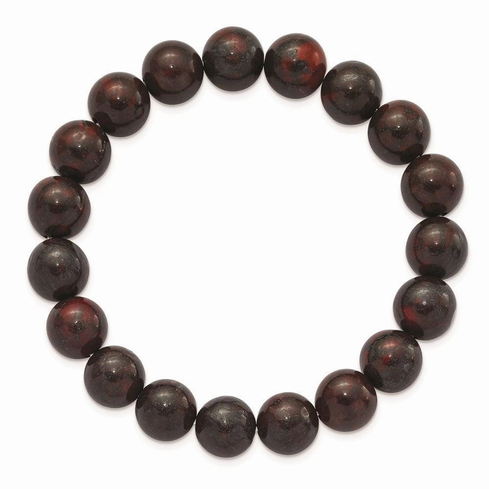 Black and Red Agate Beaded Stretch Bracelet