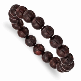 Black and Red Agate Beaded Stretch Bracelet