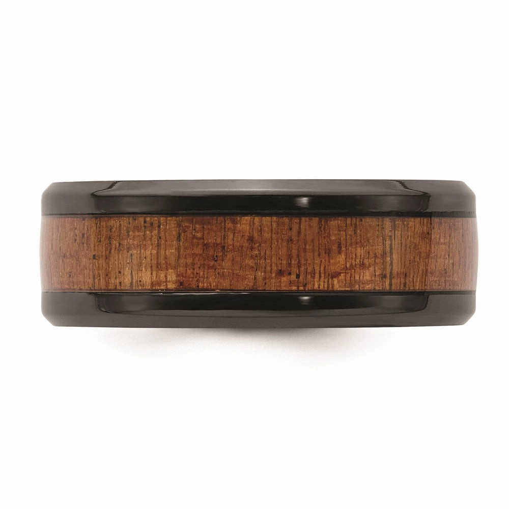 Black Zirconium Polished with Wood Inlay 8mm Band | ZCR105
