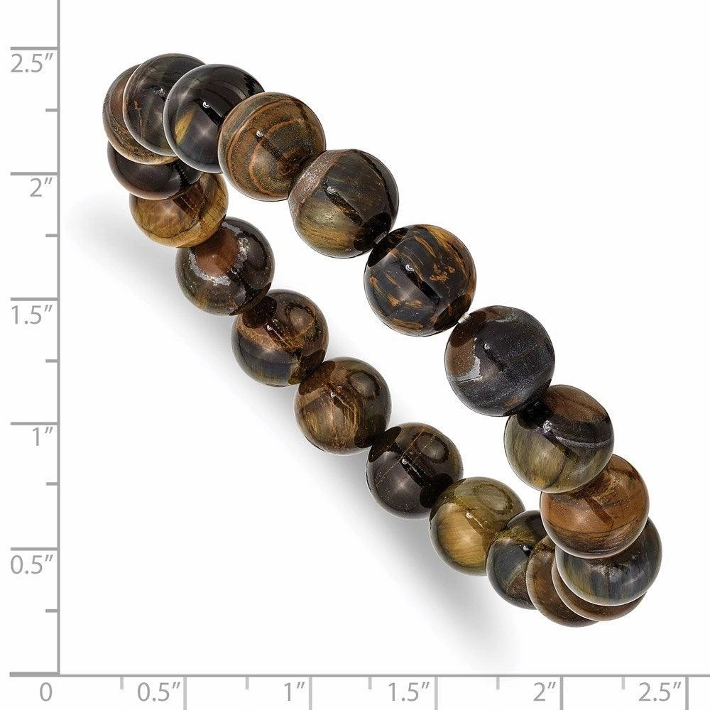 Blue and Yellow Tiger's Eye Agate Beaded Stretch Bracelet