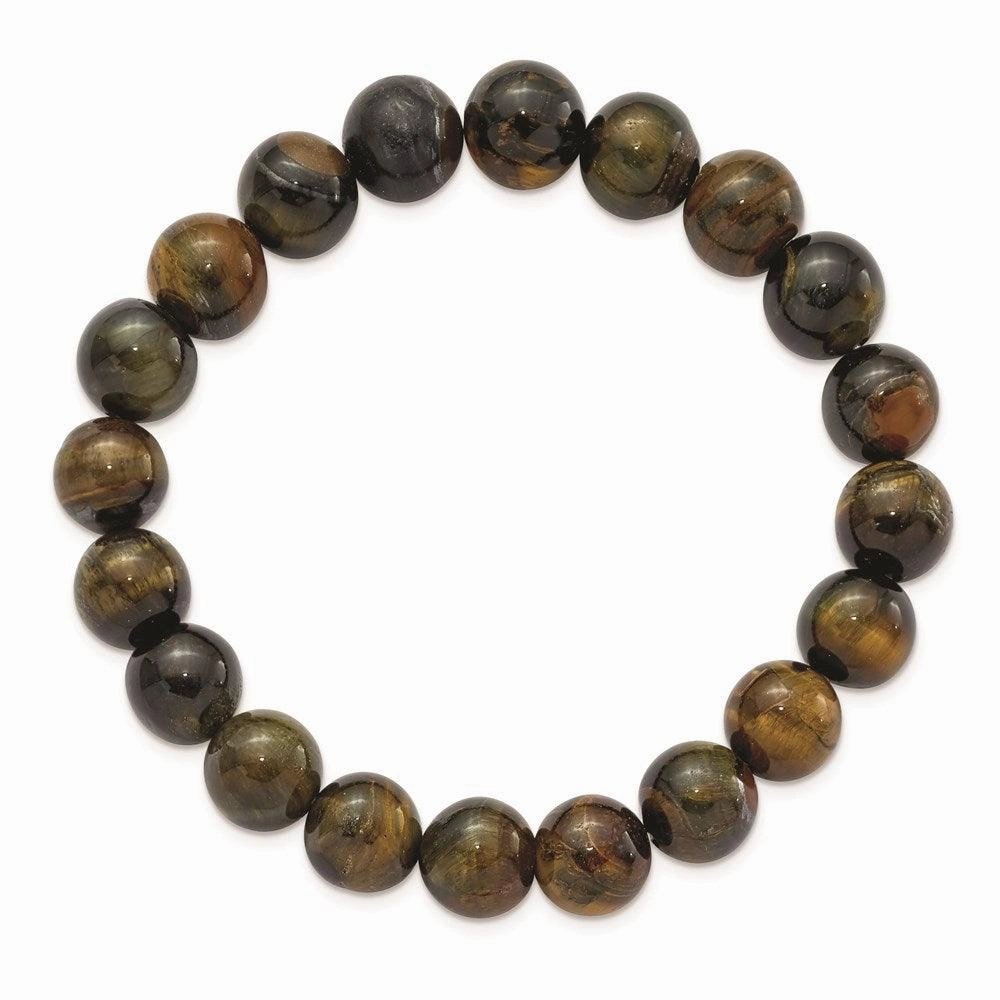 Blue and Yellow Tiger's Eye Agate Beaded Stretch Bracelet