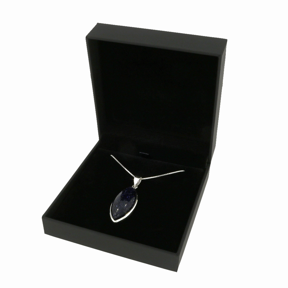 Blue Goldstone Sterling Silver Marquise Pendant & Chain