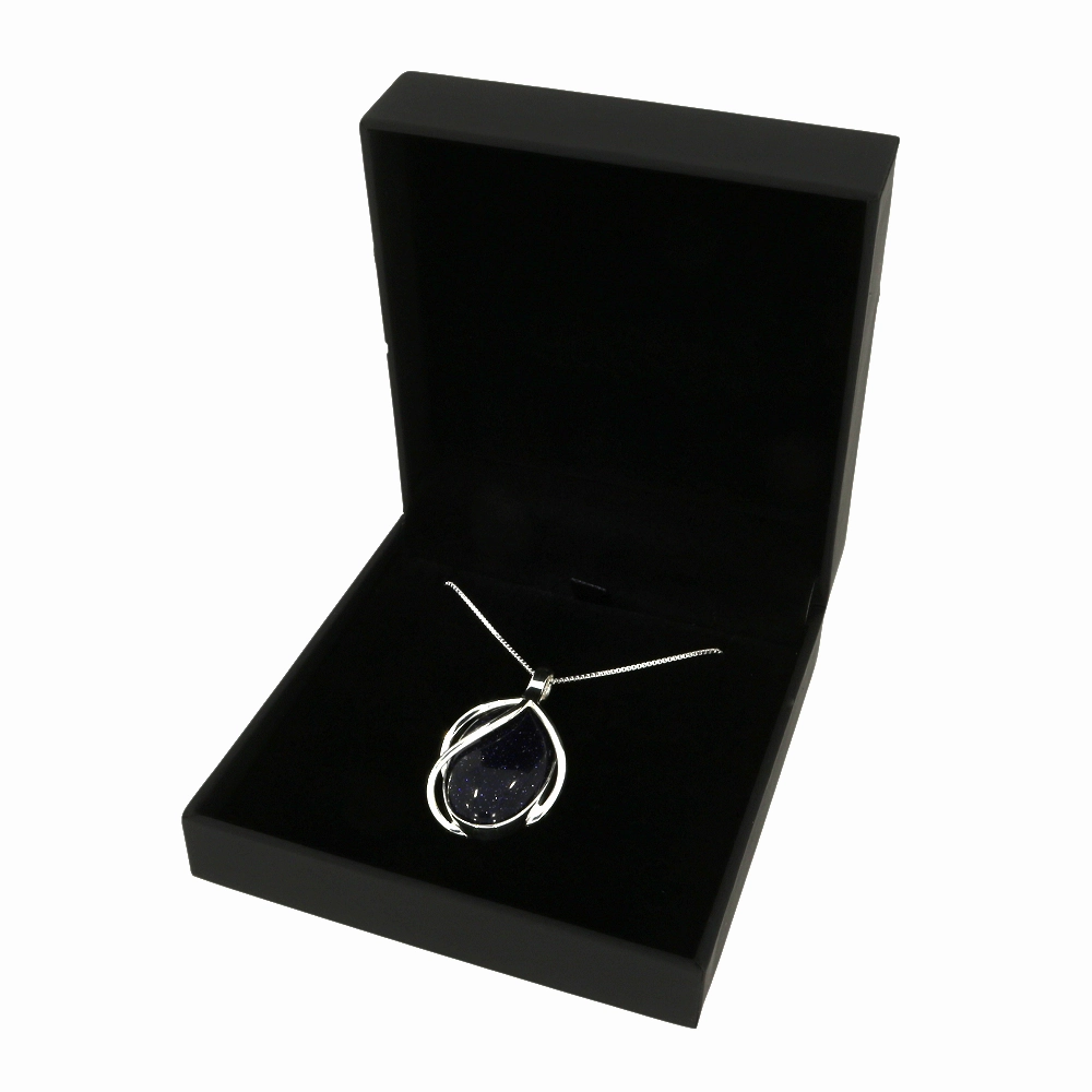 Blue Goldstone Sterling Silver Oval Pendant & Chain
