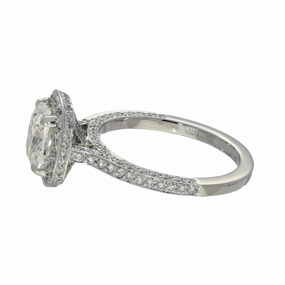 Boodles Platinum GIA Certificated 1.74ct Cushion Diamond Halo Ring