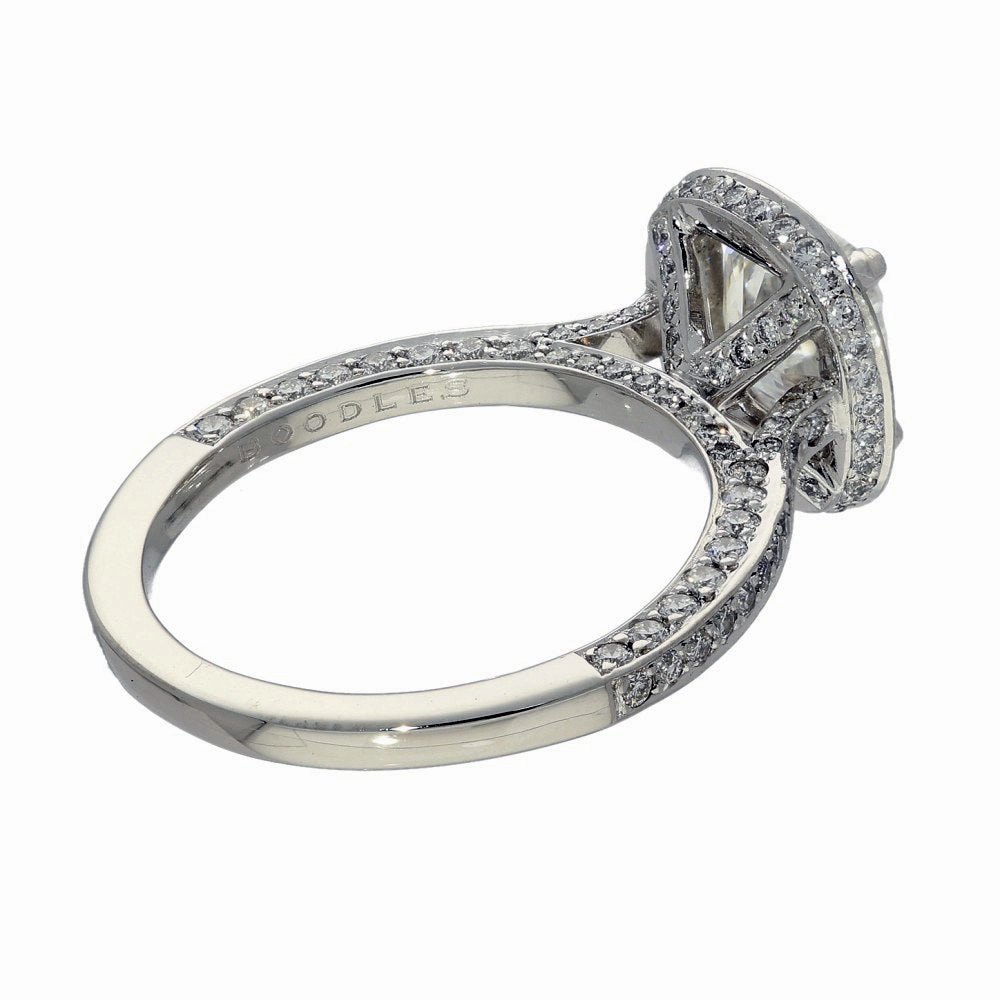 Boodles Platinum GIA Certificated 1.74ct Cushion Diamond Halo Ring
