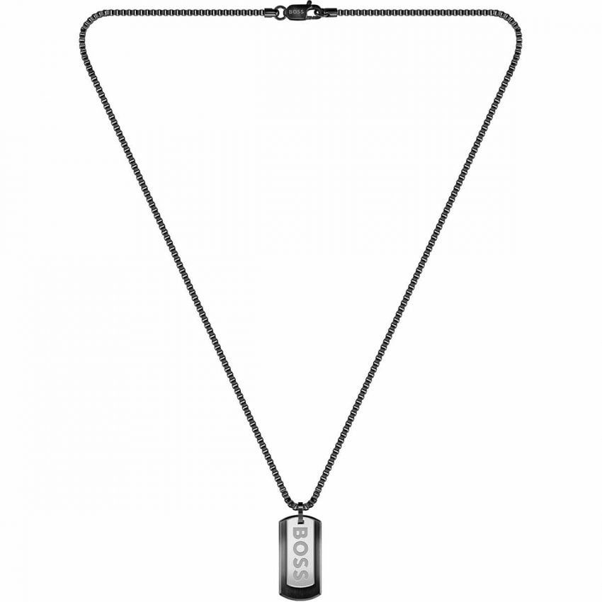 Boss Jewellery Mens Black IP Dog Tag Necklace 1580577