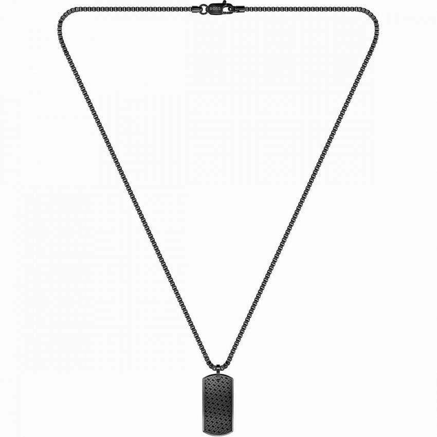 Boss Jewellery Mens Black IP Dog Tag Necklace 1580577