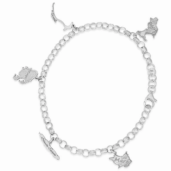 Bracelet argent maille jaseron 5 breloques des iles