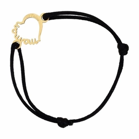 Bracelet coeur je t'aime maman en or jaune et satin noir