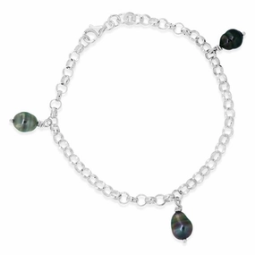 Bracelet en argent 925 / 18 CM et 3 keishis monts en breloque