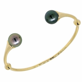Bracelet en or jaune 18 carats toi et moi 2 perles de Tahiti ronde A 9.6/10.5mm
