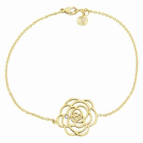 Bracelet fleur en or jaune serti d'un diamant.
